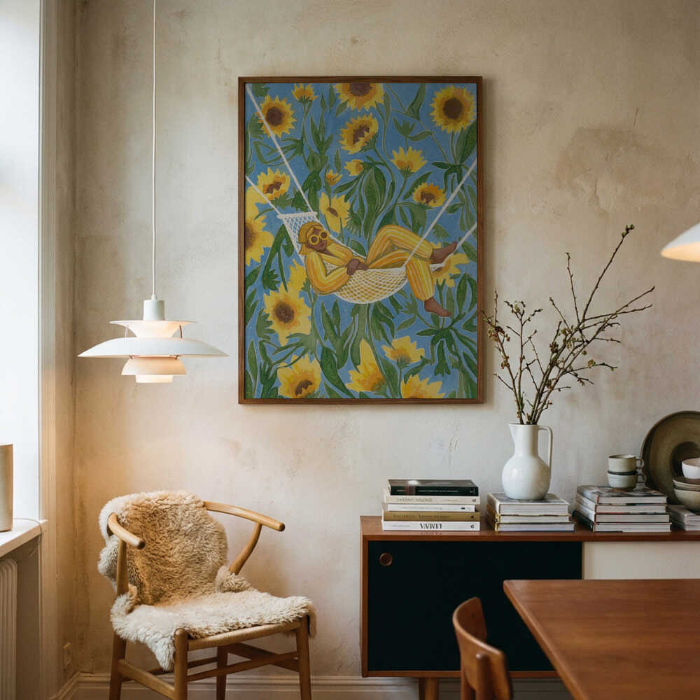 Avkopplande bland solrosor Poster