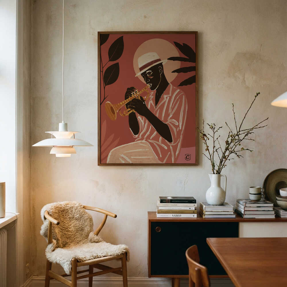 Plakat med sjælfuld jazztrompetist