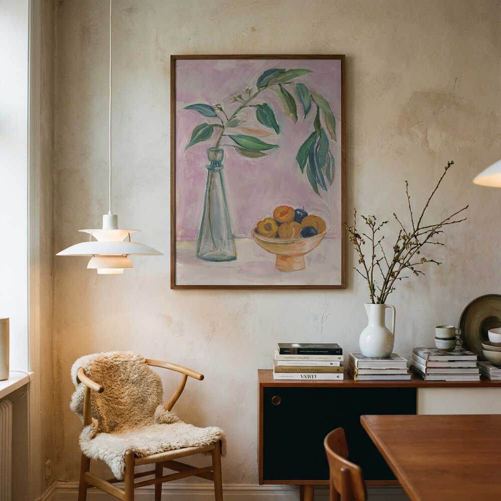 Plakat med frisk frugt og blomster