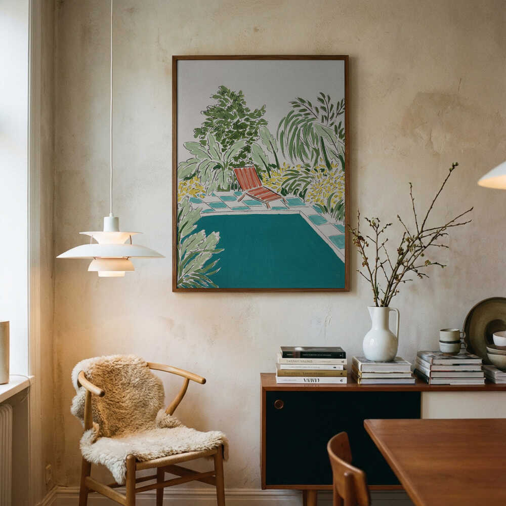 Avkopplande trädgård vid poolen Poster
