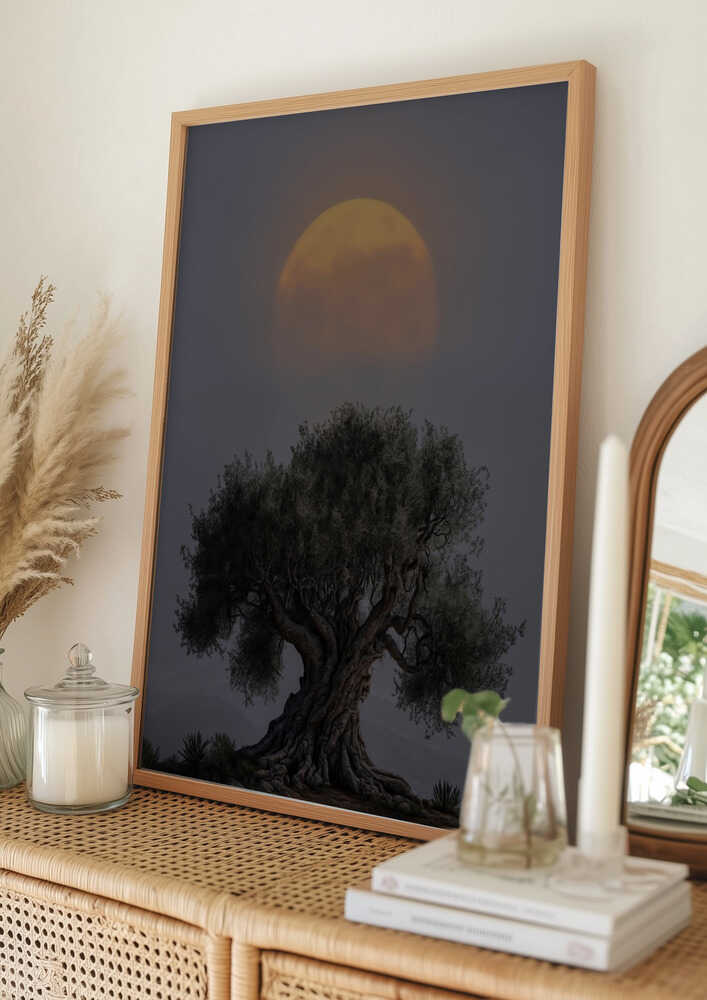 Måne med gammalt olivträd Poster