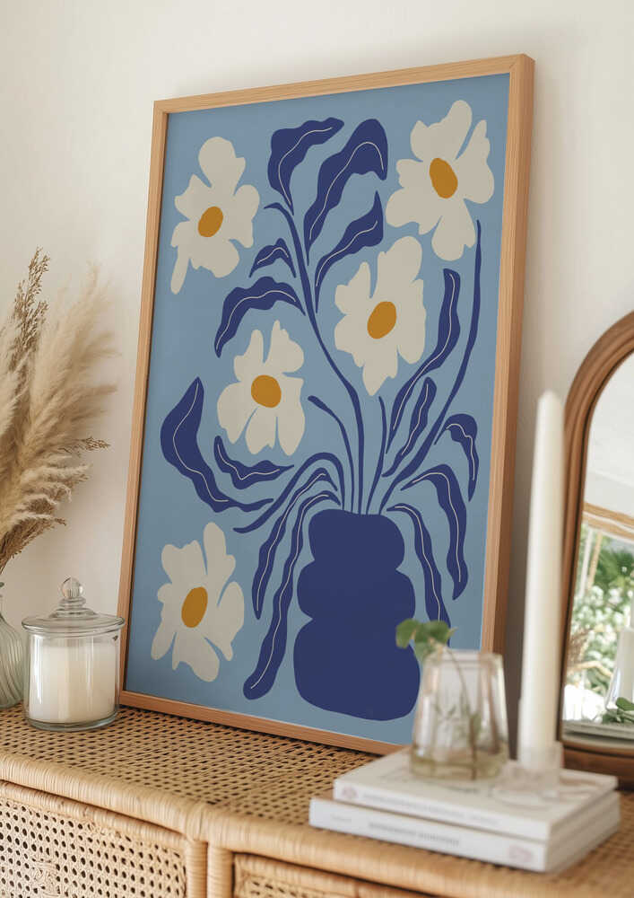 Blå blommig vas Poster