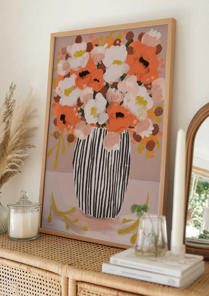 Stribet Vase Blomster Plakat