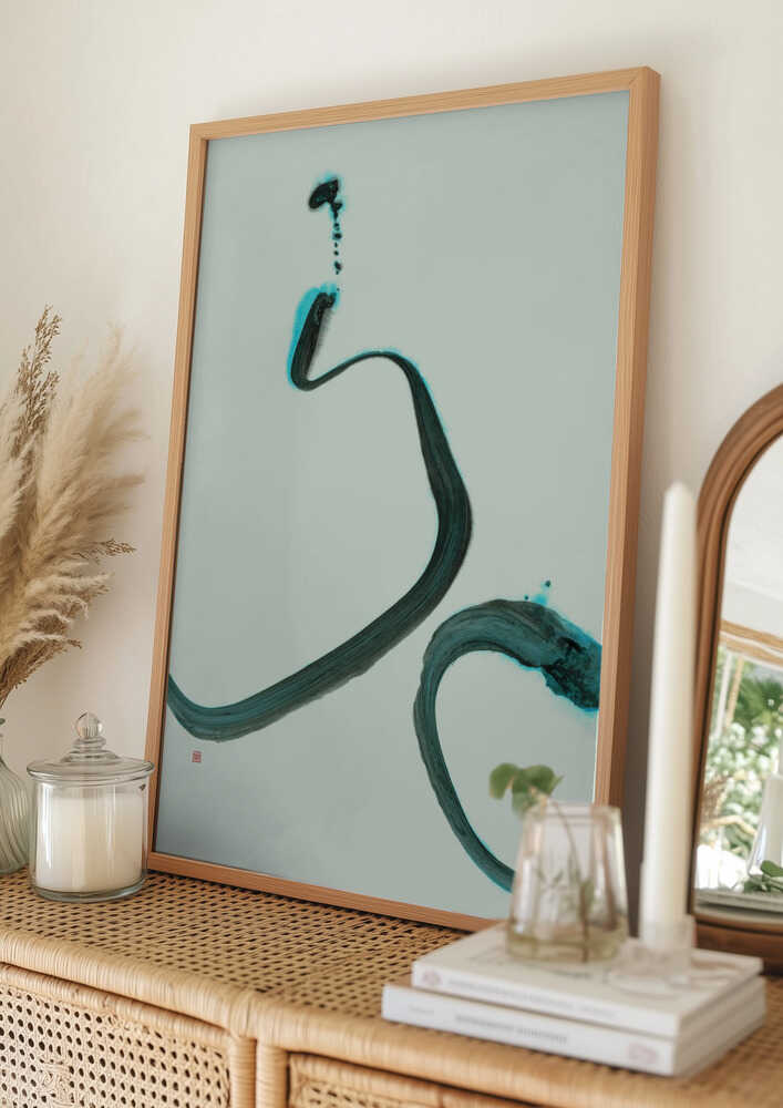 Fluid Teal Ink Strokes Poster