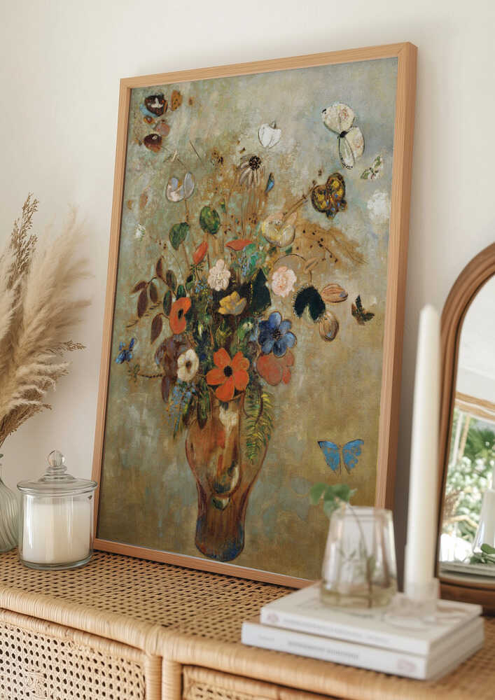 Stilleben med blomsterplakat
