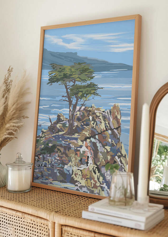 Ensam Cypress med Havsutsikt Poster