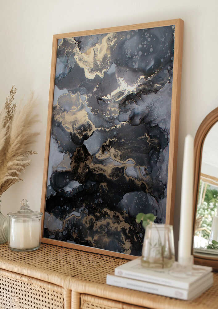 flytande abstrakt bläck i guld Poster 