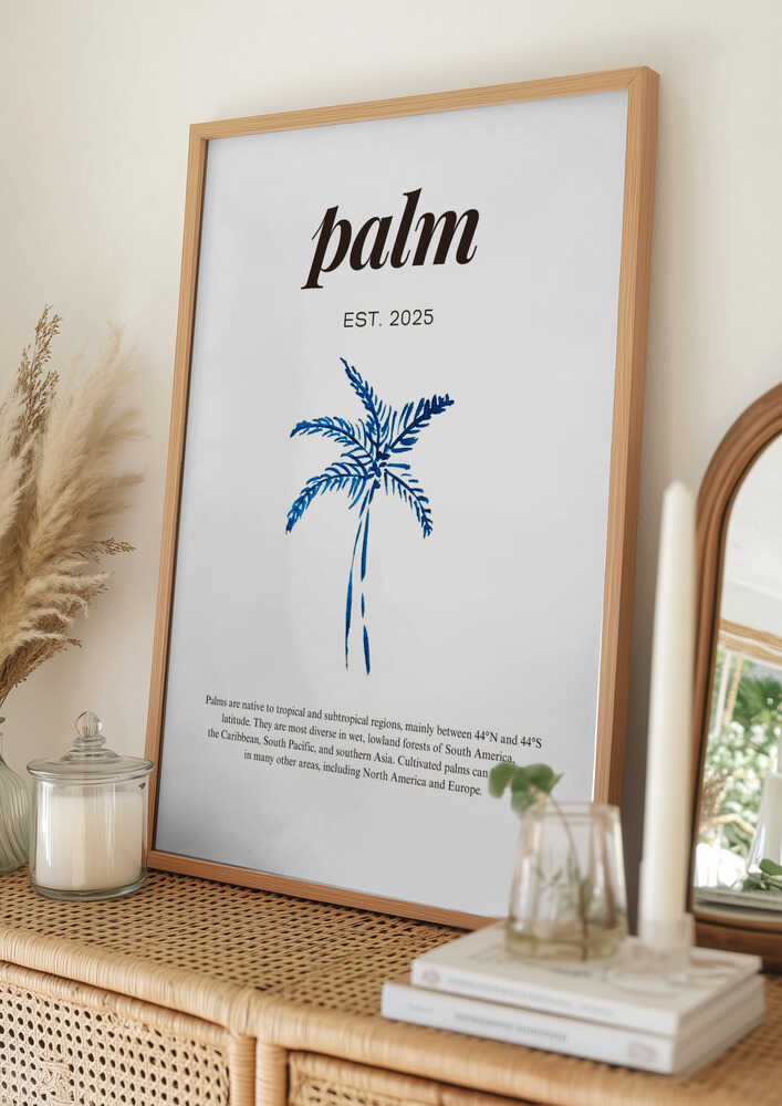 blå akvarell och palmtext Poster