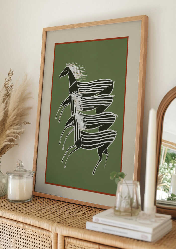 Löpande zebror, grön Poster