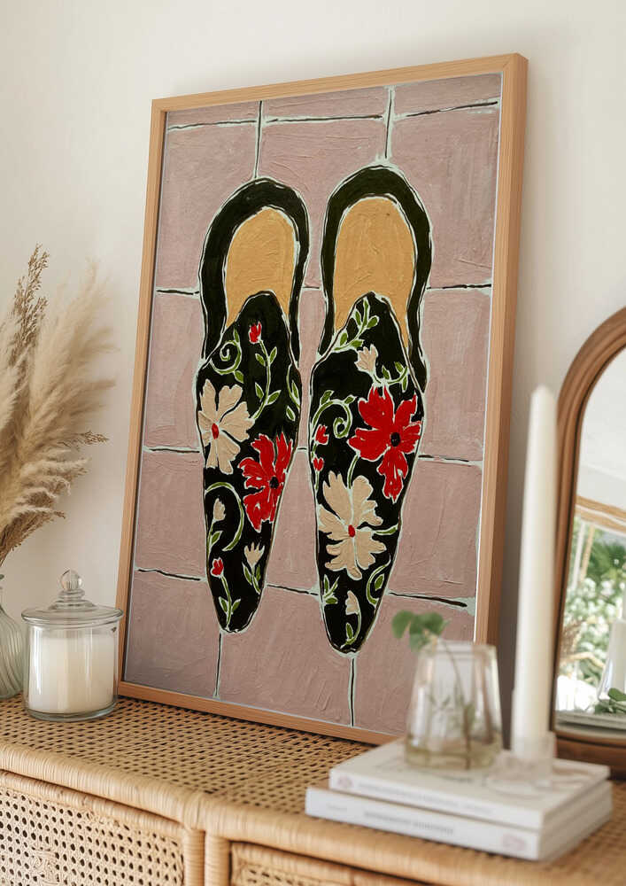 Plakat: Elegante Blomsterhjemmesko