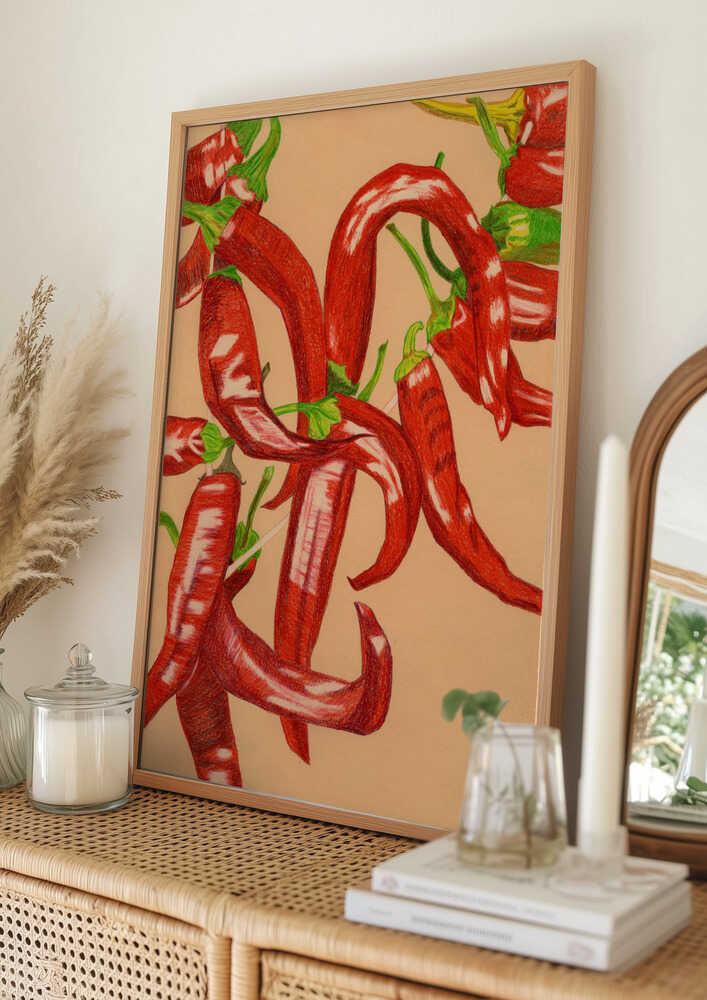 Starka röda paprikor Poster
