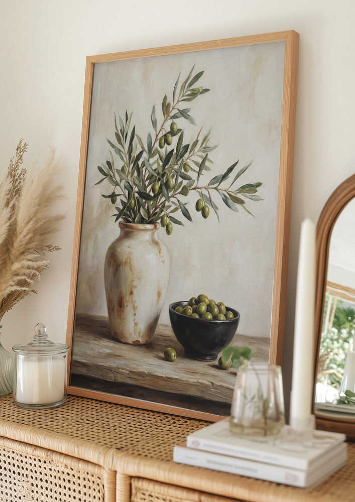 En keramisk skål med oliver-poster