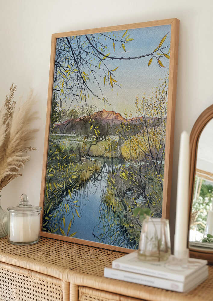 Gyldne Flodreflektioner Plakat