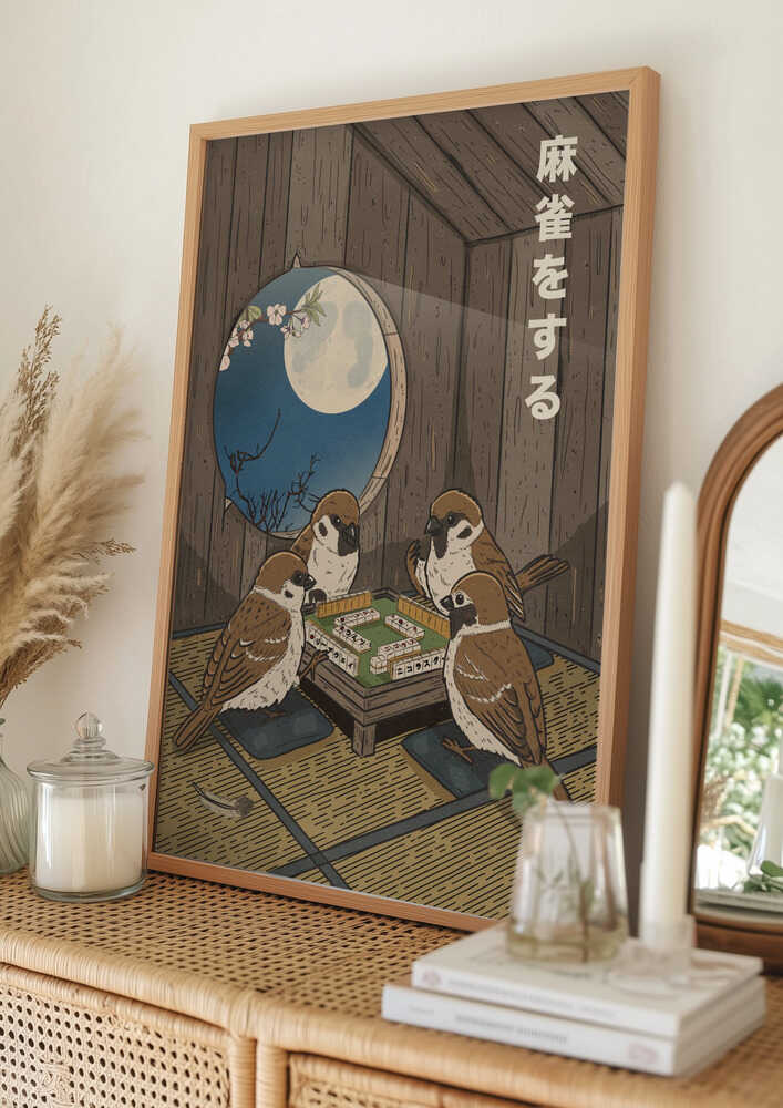 Sparrows Playing Mahjong Poster