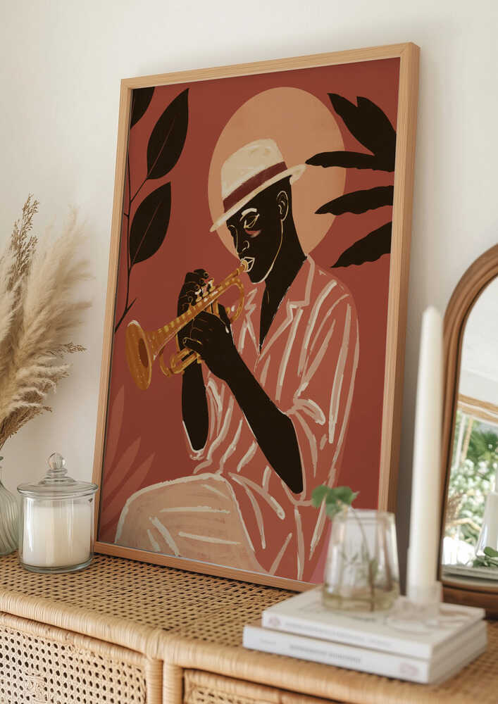 Plakat med sjælfuld jazztrompetist