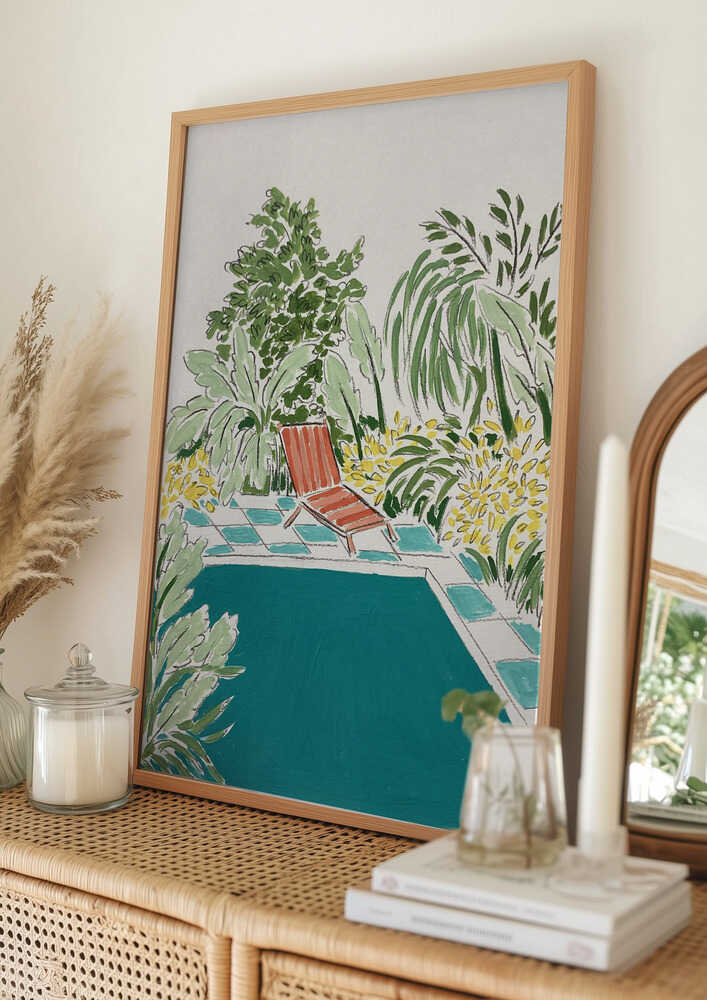 Avkopplande trädgård vid poolen Poster