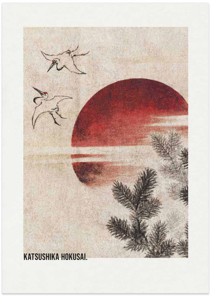 Fugle og solnedgang, fra Skitsebog (1814) Plakat