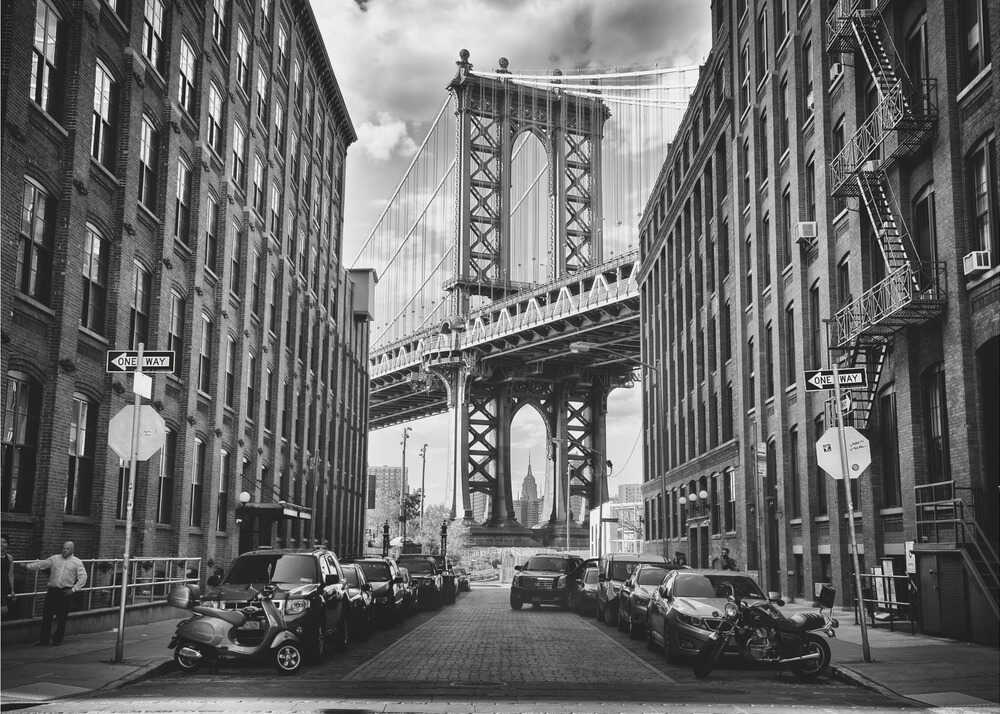 Cars and buildings and brooklyn bridge