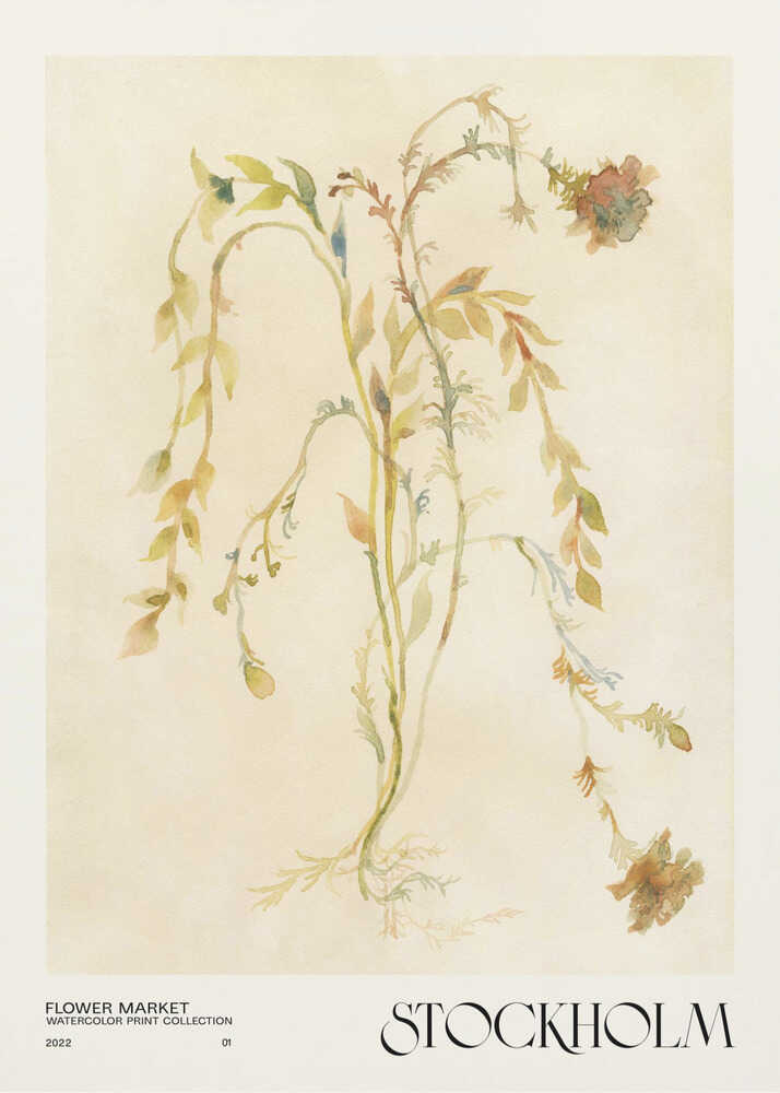 Akvarelltrycksamling. Blomstermarknad Stockholm Poster