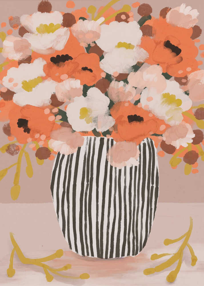 Randig vas med blommor Poster