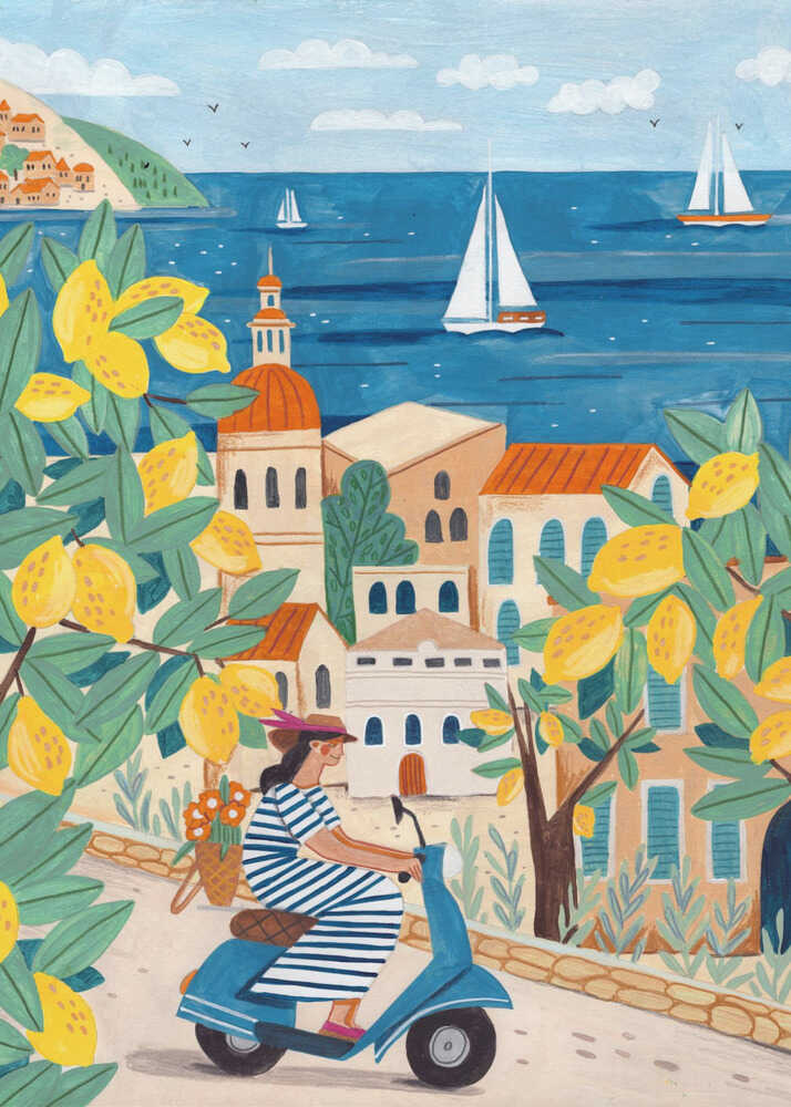 Rese kvinna på Amalfikusten, Italien Poster