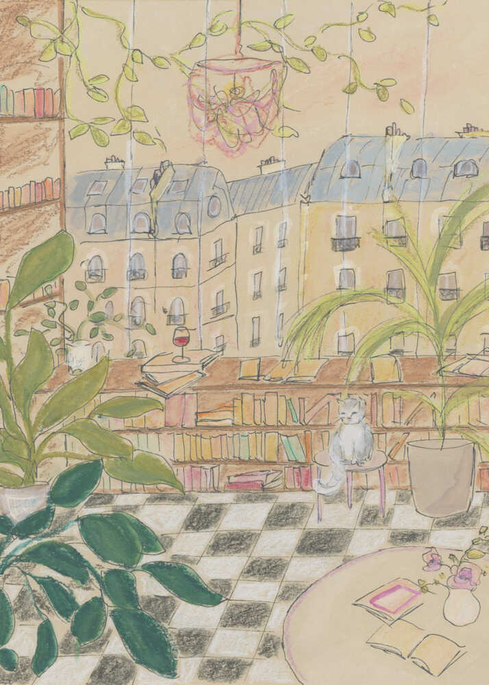Antik parisisk boghandelskatplakat