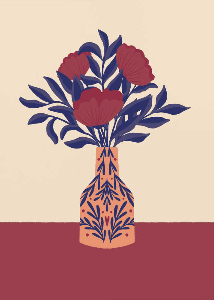 Vinröda vallmoblommor i en vas Poster