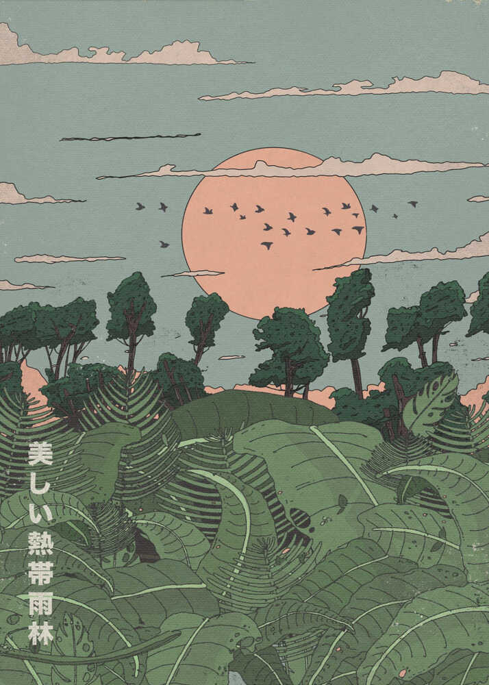 Japansk tropisk solnedgångs Poster