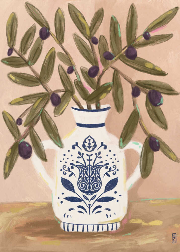 Olive Branches In a Pot Painting Poster