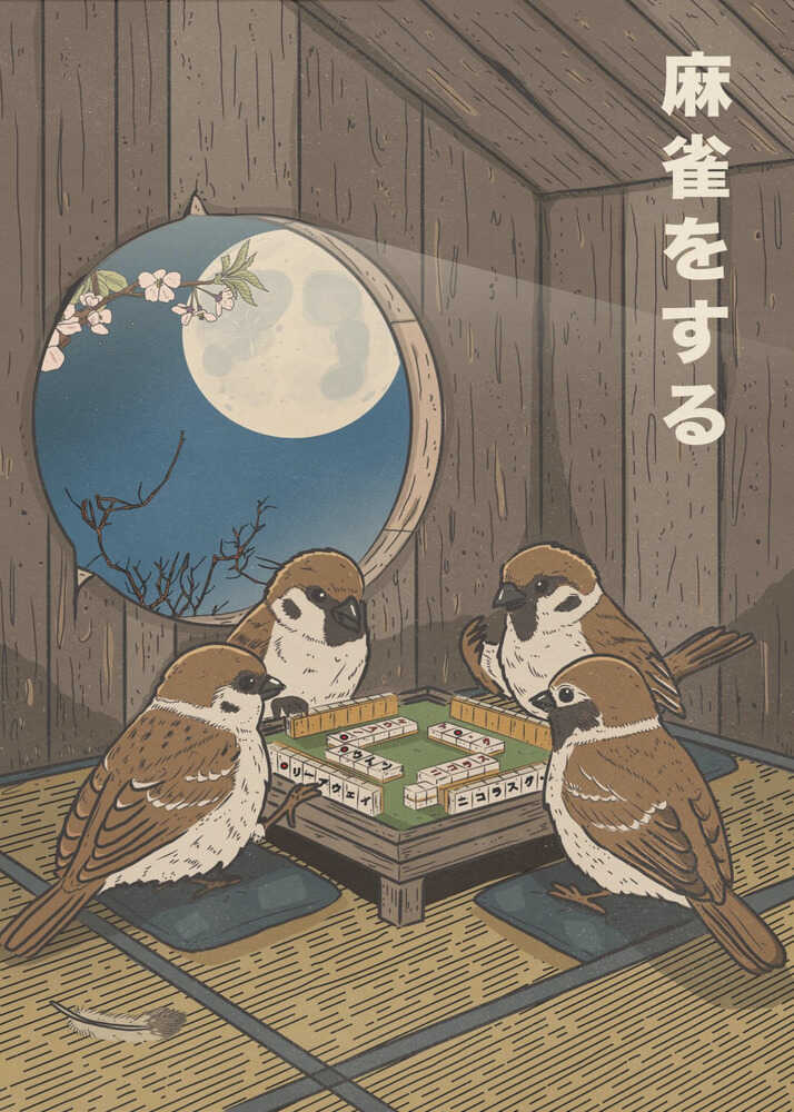 Sparvar spelar Mahjong Poster
