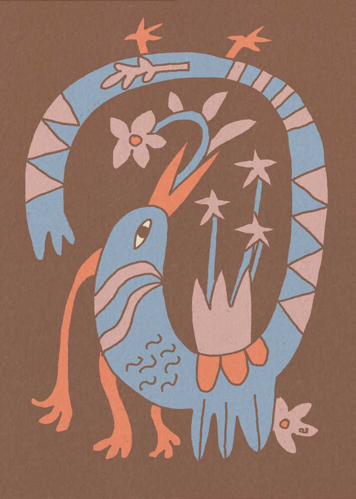 Whimsical Folk Bird Poster