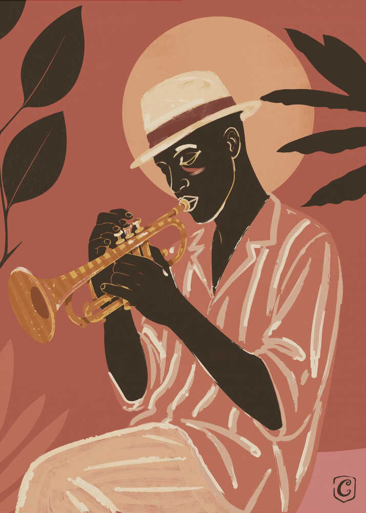 Plakat med sjælfuld jazztrompetist