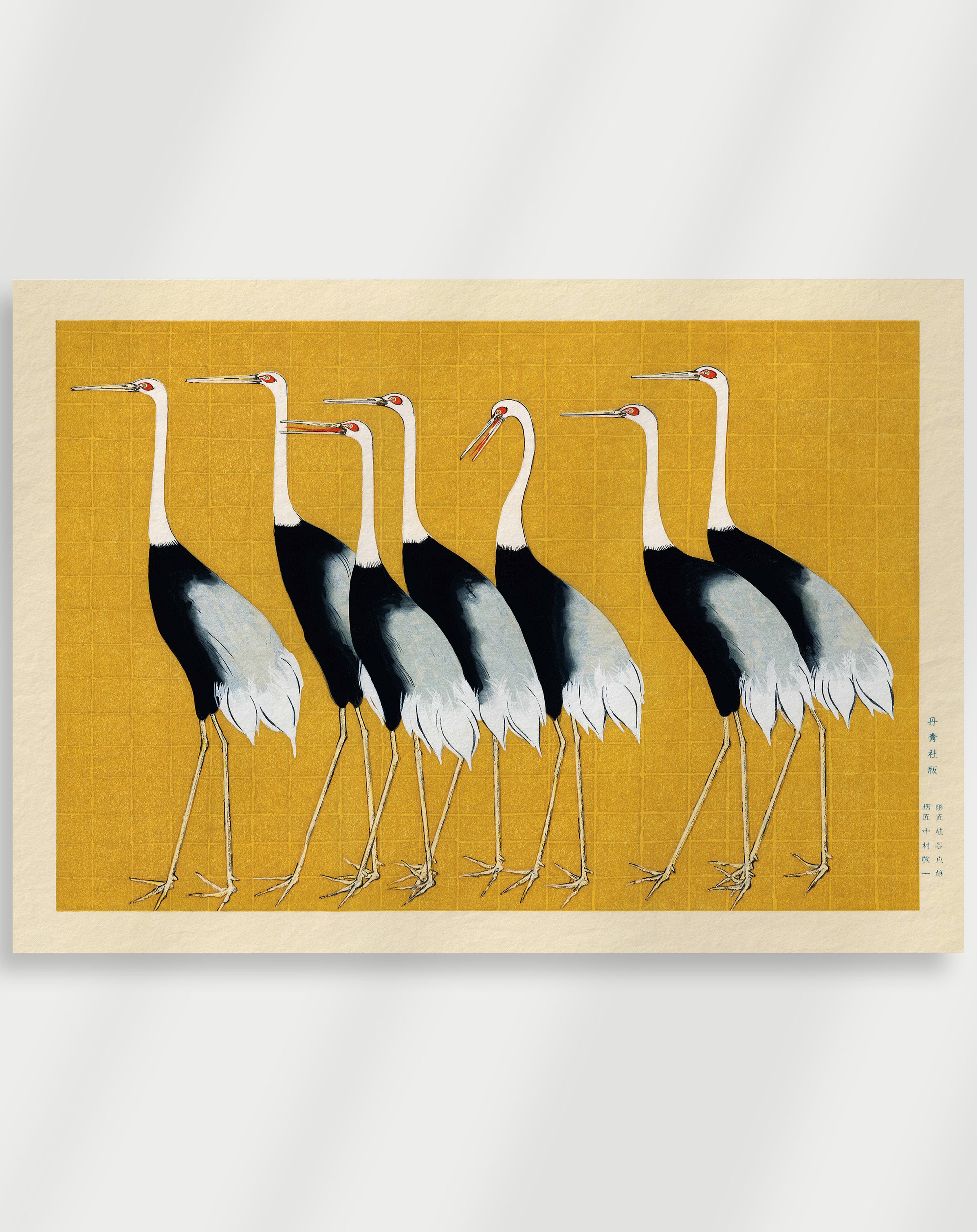 Japanese crane poster with red crown cranes in traditional minimalist style