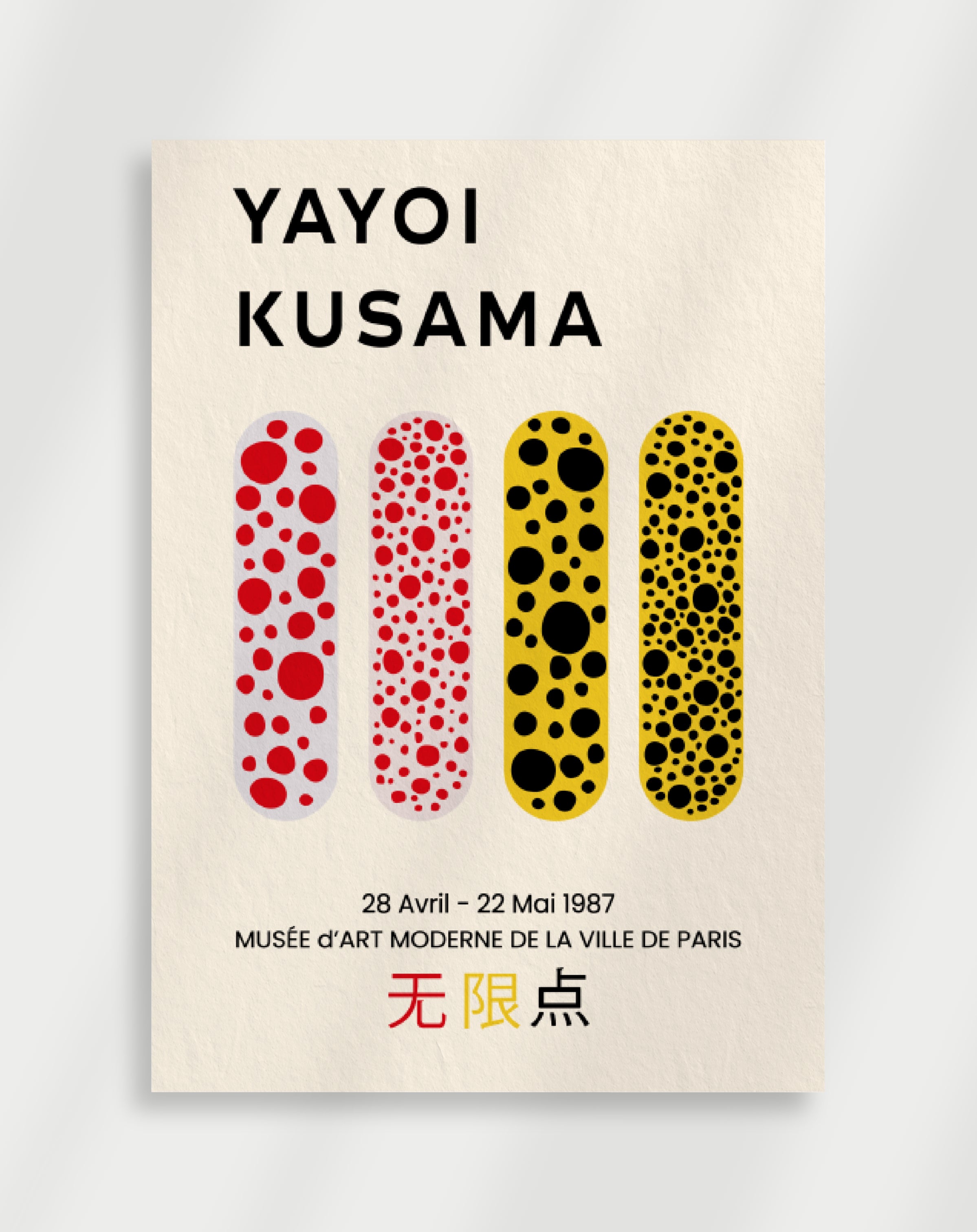 Japandi poster with colorful abstract shapes inspired by Yayoi Kusama
