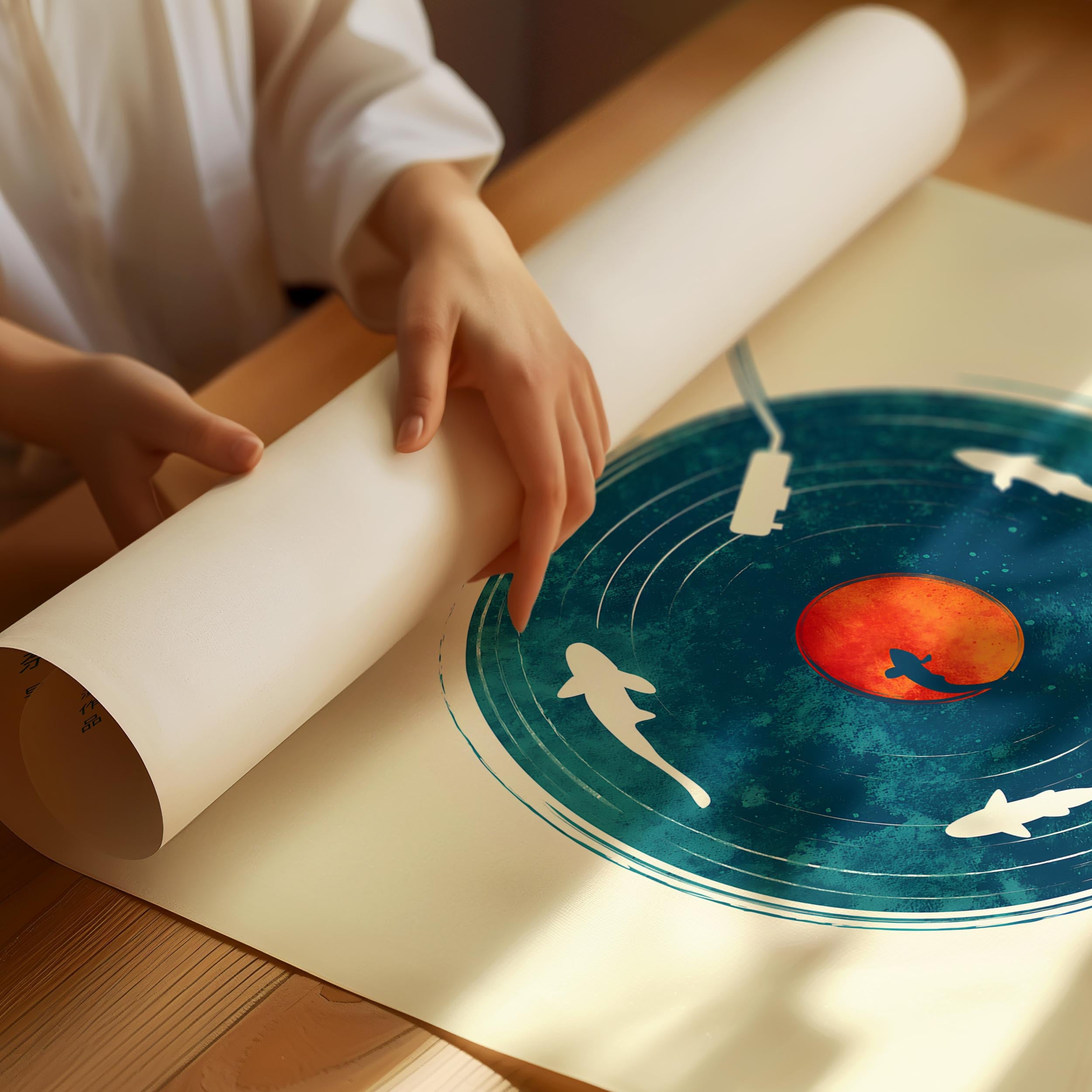 Japandi vinyl poster with abstract design and minimalist composition