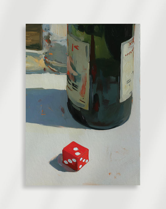 Red dice with Wine bottle Poster