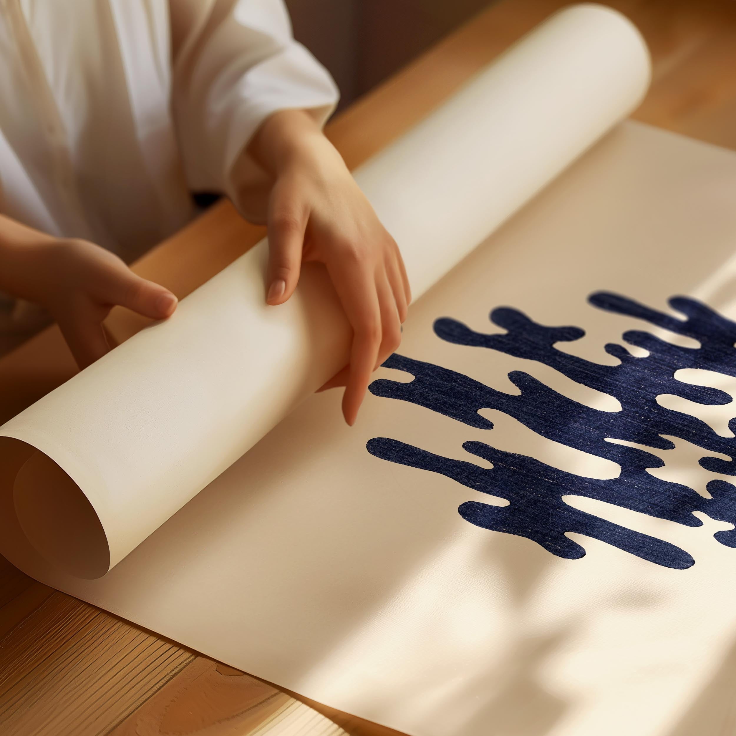 Blue Japandi poster with minimalist abstract shapes and calm tones