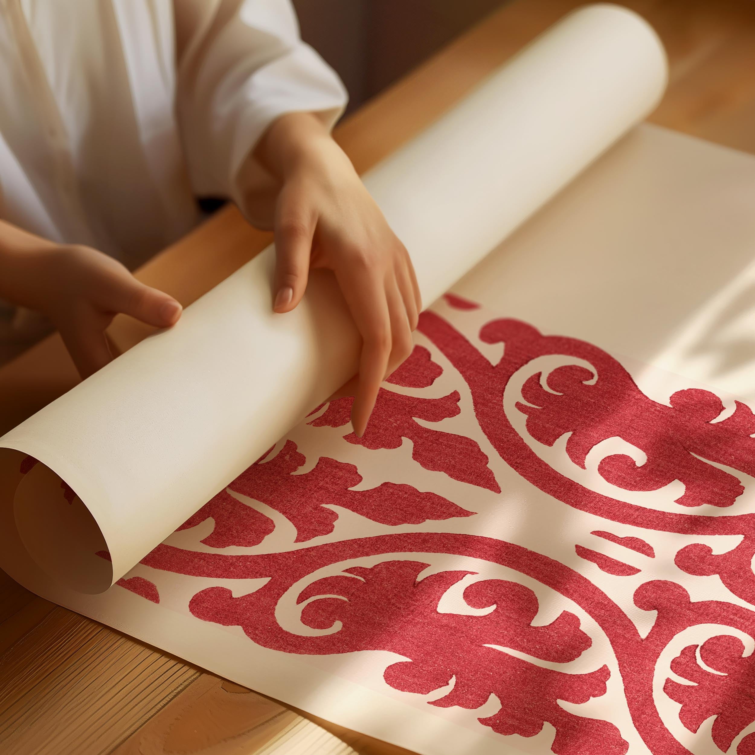 Red Japandi poster with bold abstract forms and clean composition