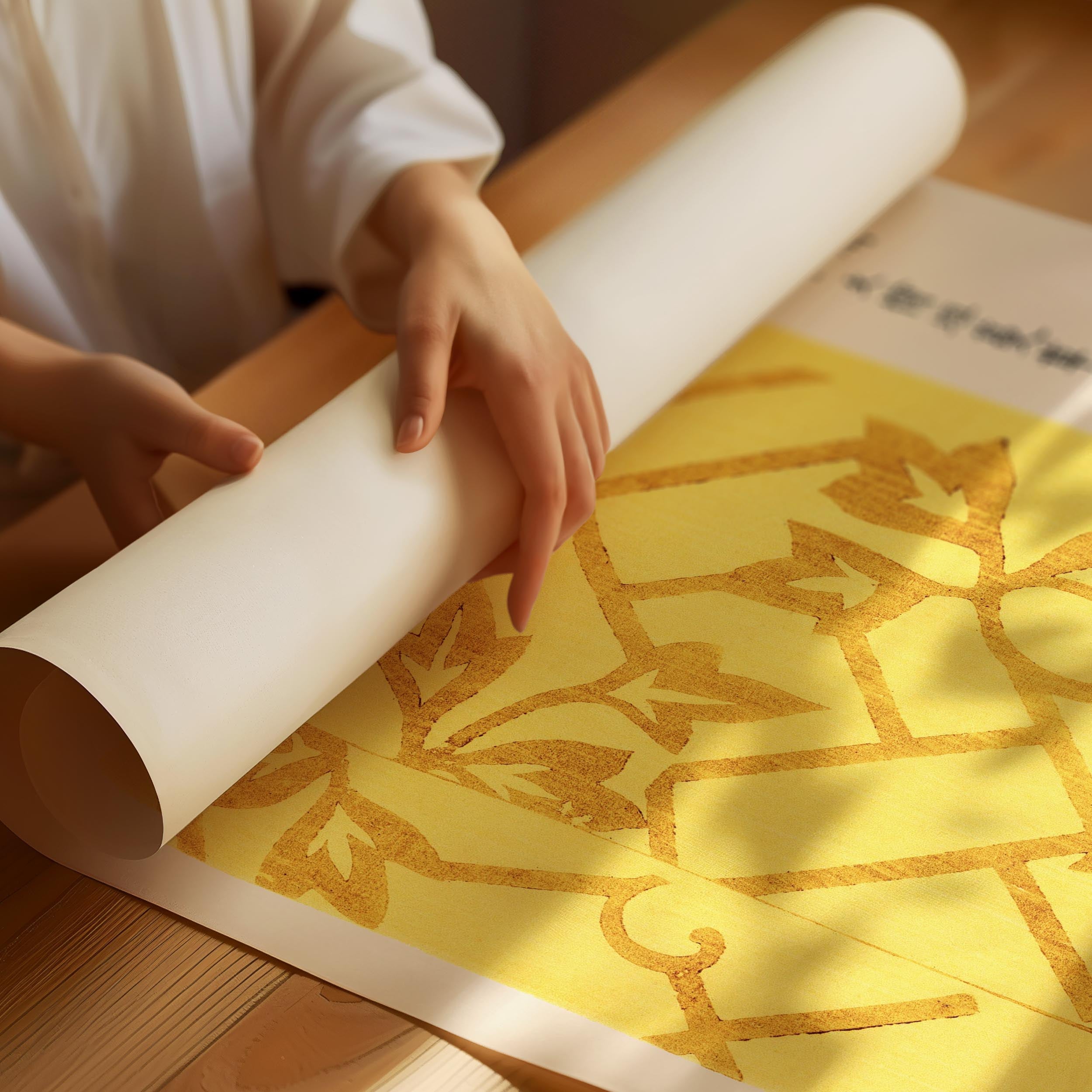 Yellow Japandi poster with soft tones and simple abstract shapes