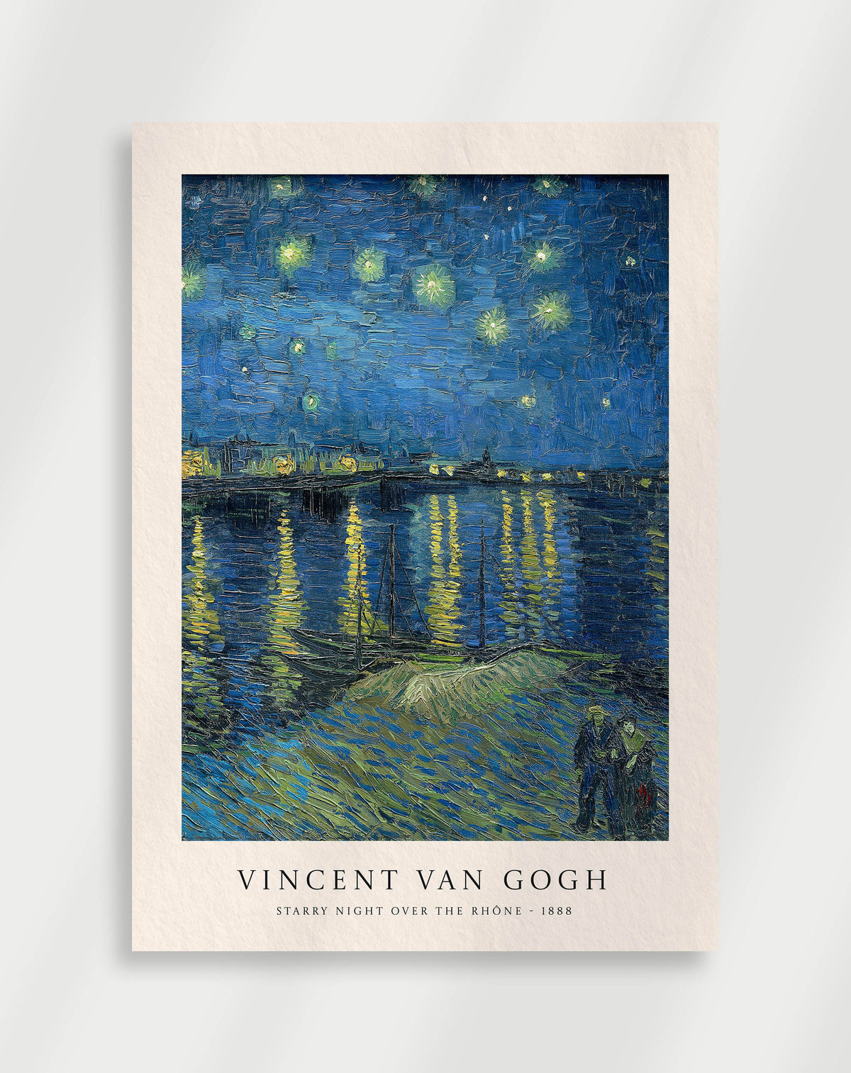 Starry night over the Rhône with reflections in the water and glowing lights by Vincent van Gogh