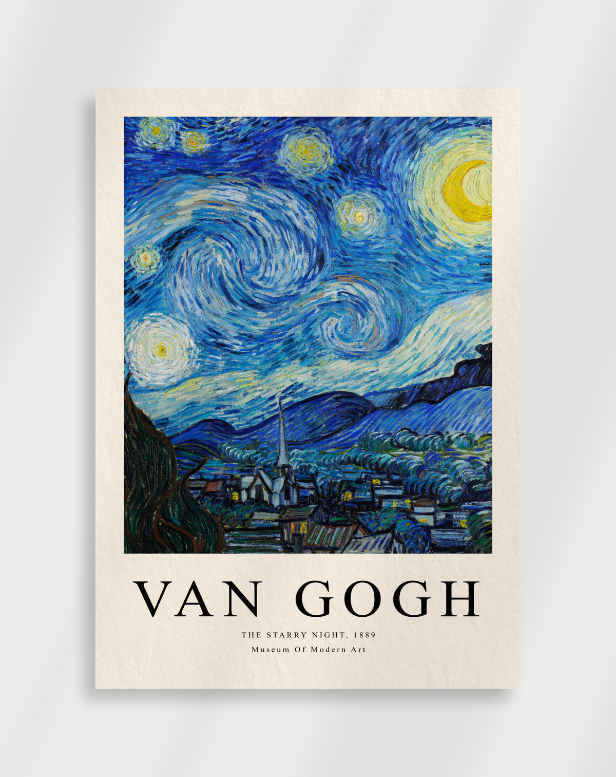 Starry night sky with swirling stars over a quiet village by Vincent van Gogh