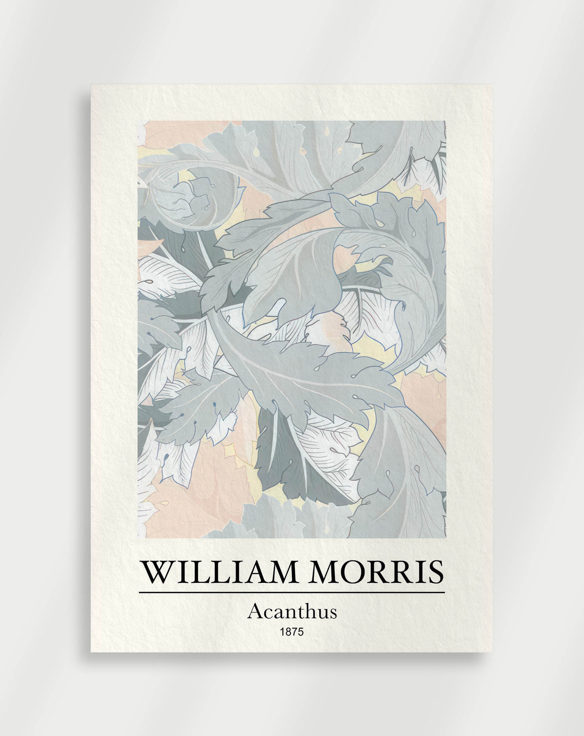 Vintage Acanthus wall art from 1875 with pale blue leaves by William Morris