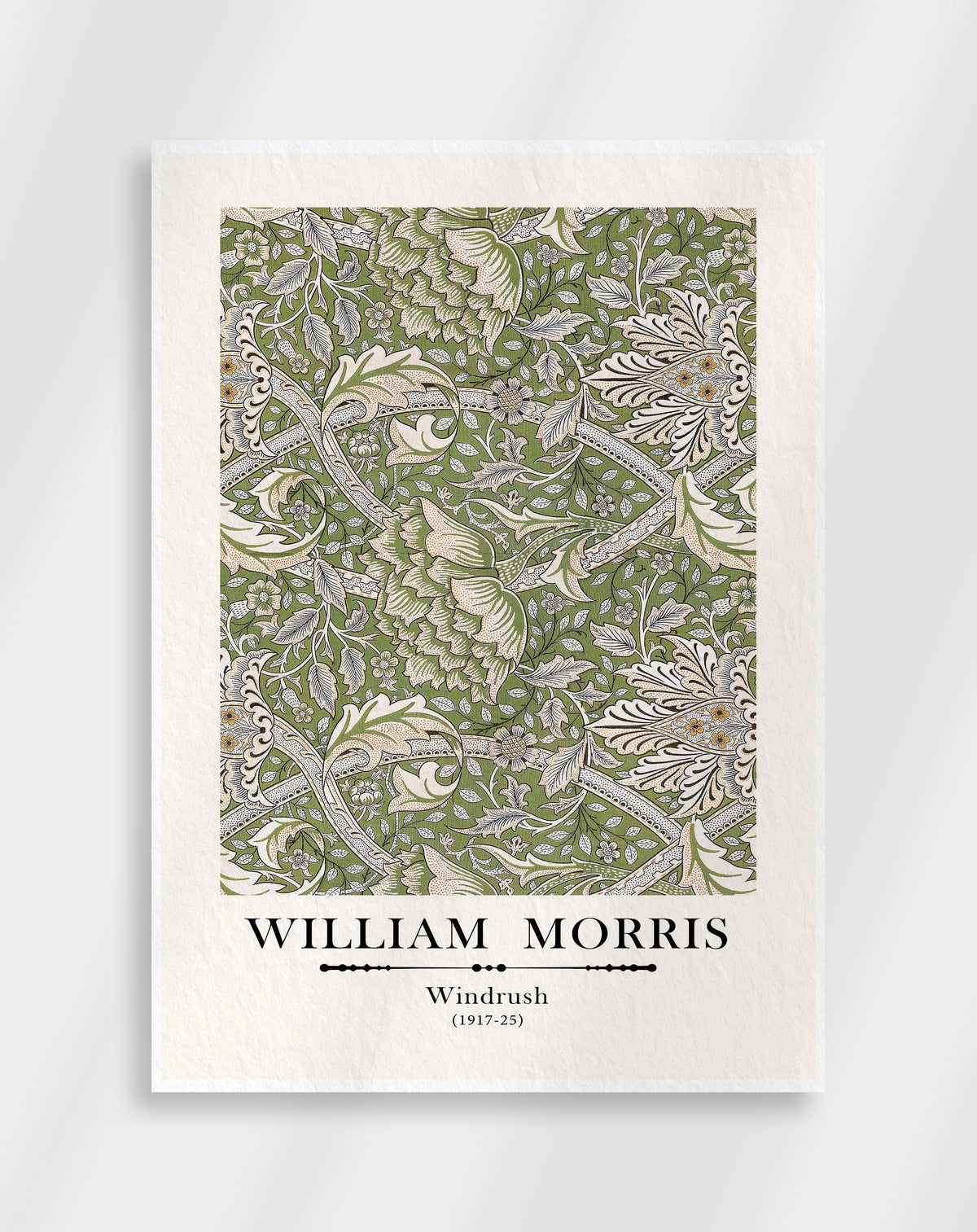 Vintage botanical Windrush wall art in green and cream by William Morris