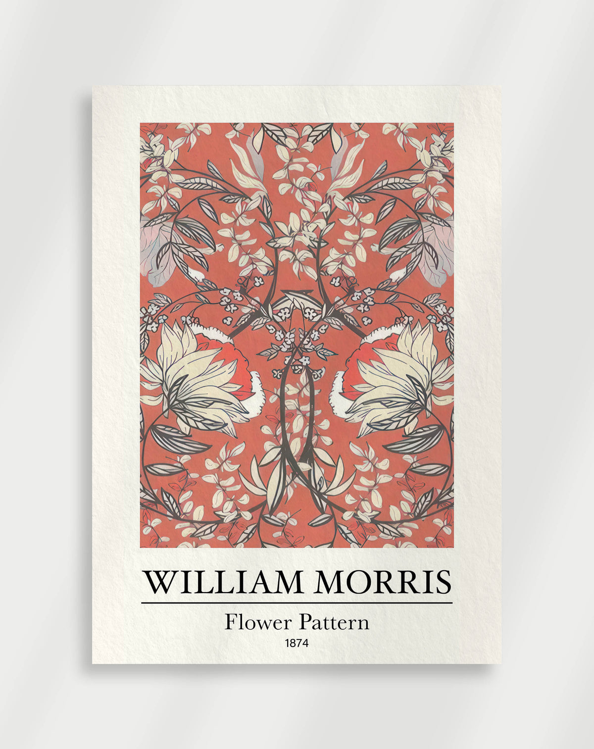 Vintage Flower Pattern wall art with white flowers on red by William Morris, 1874