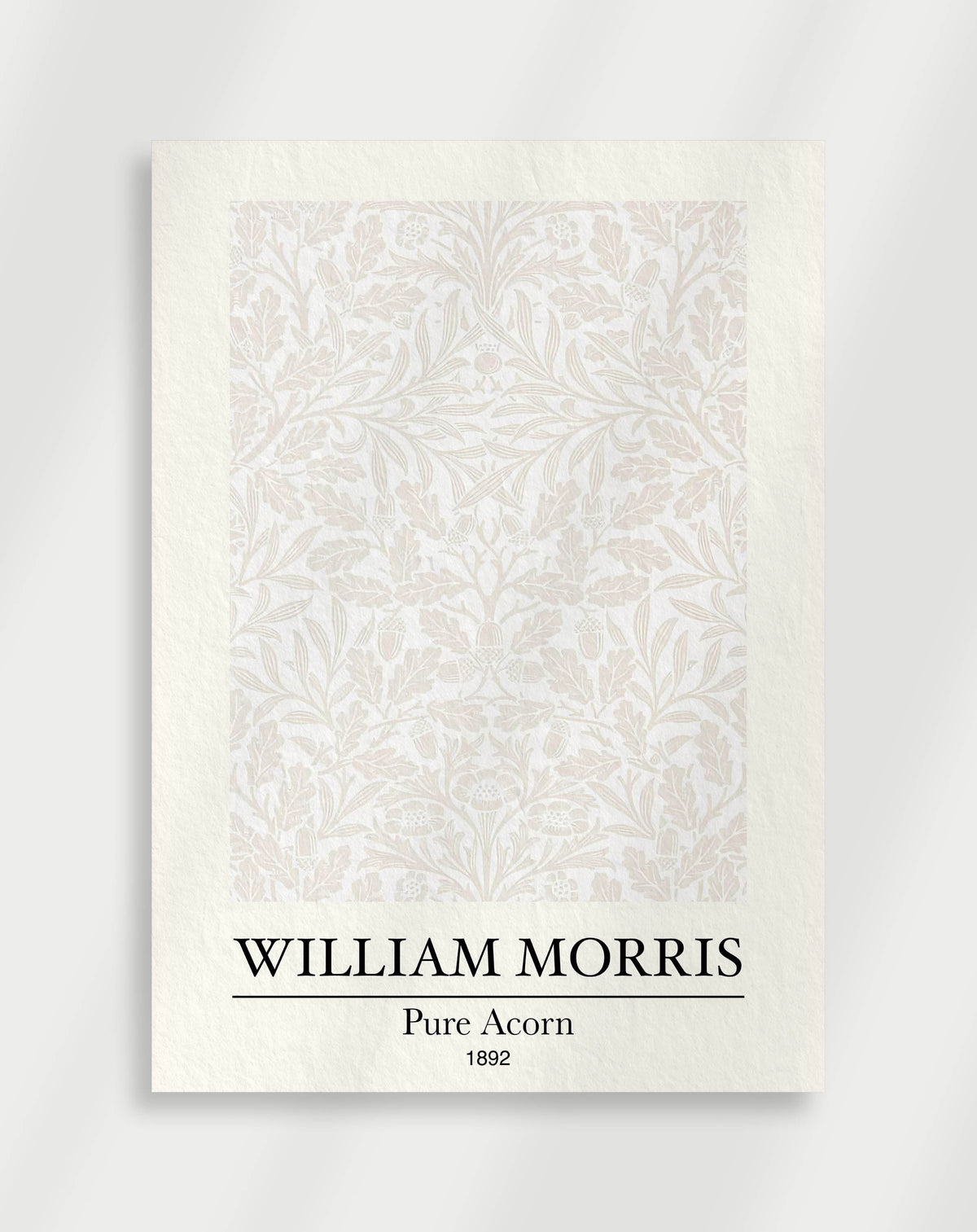 Vintage Pure Acorn wall art in cream with oak leaves by William Morris, 1892