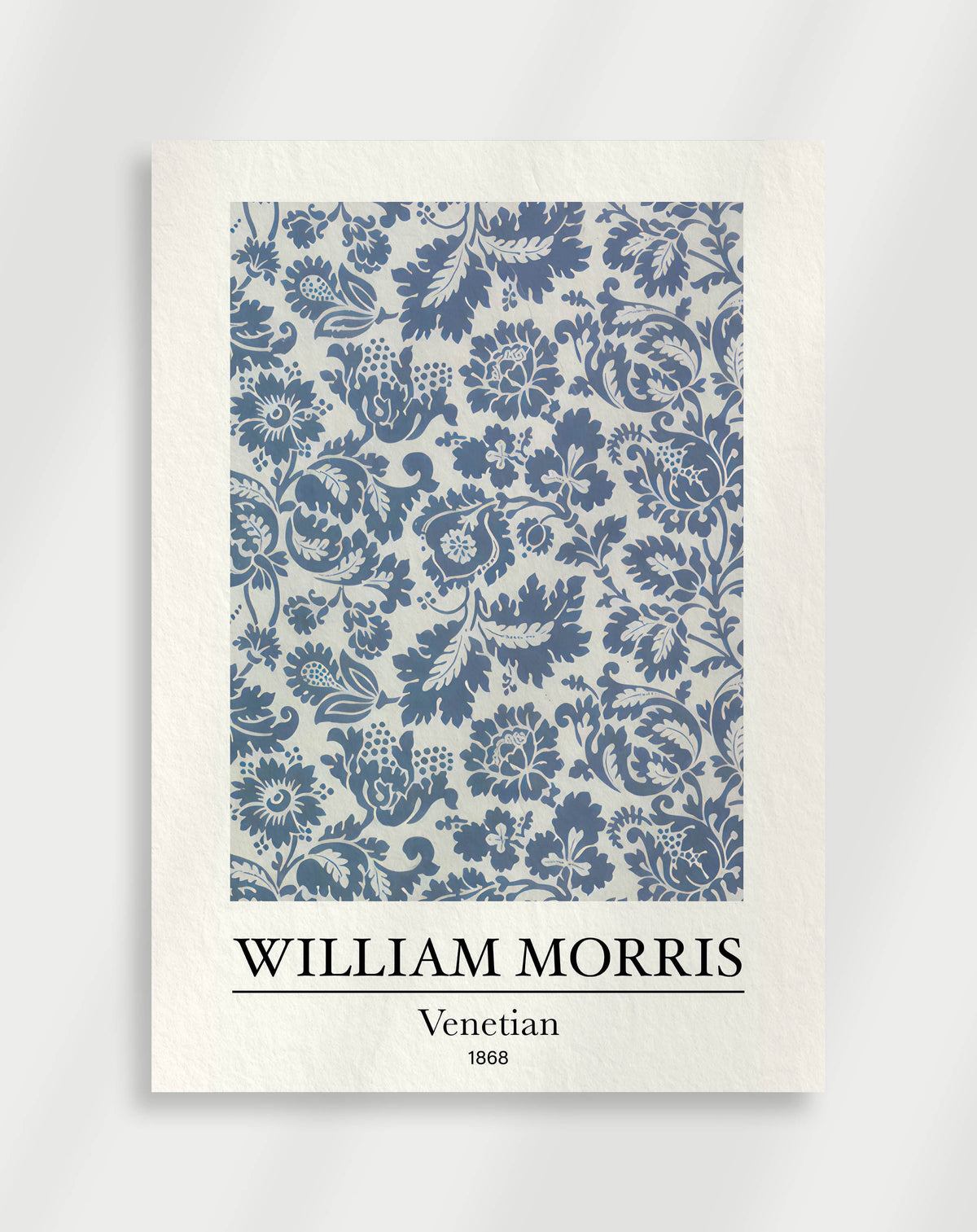 Vintage Venetian wall art with blue floral pattern on cream by William Morris, 1868