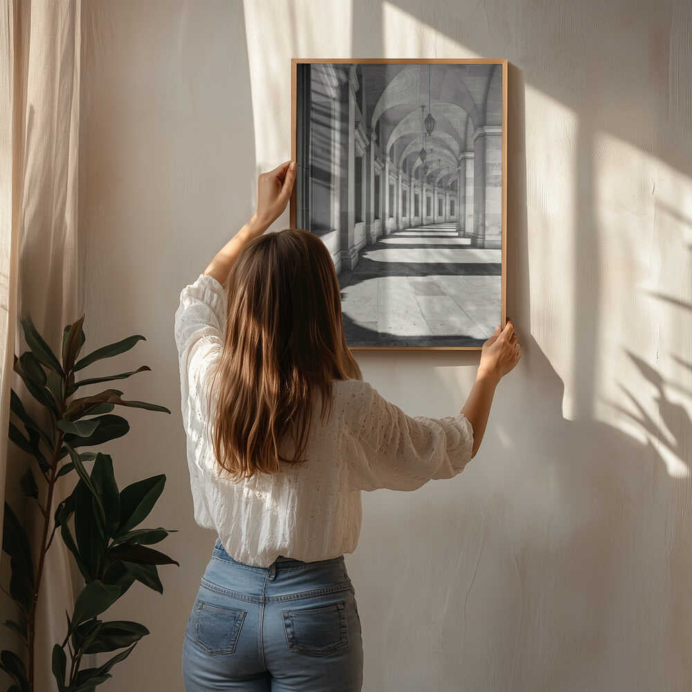 Arched Hallway Shadows Poster