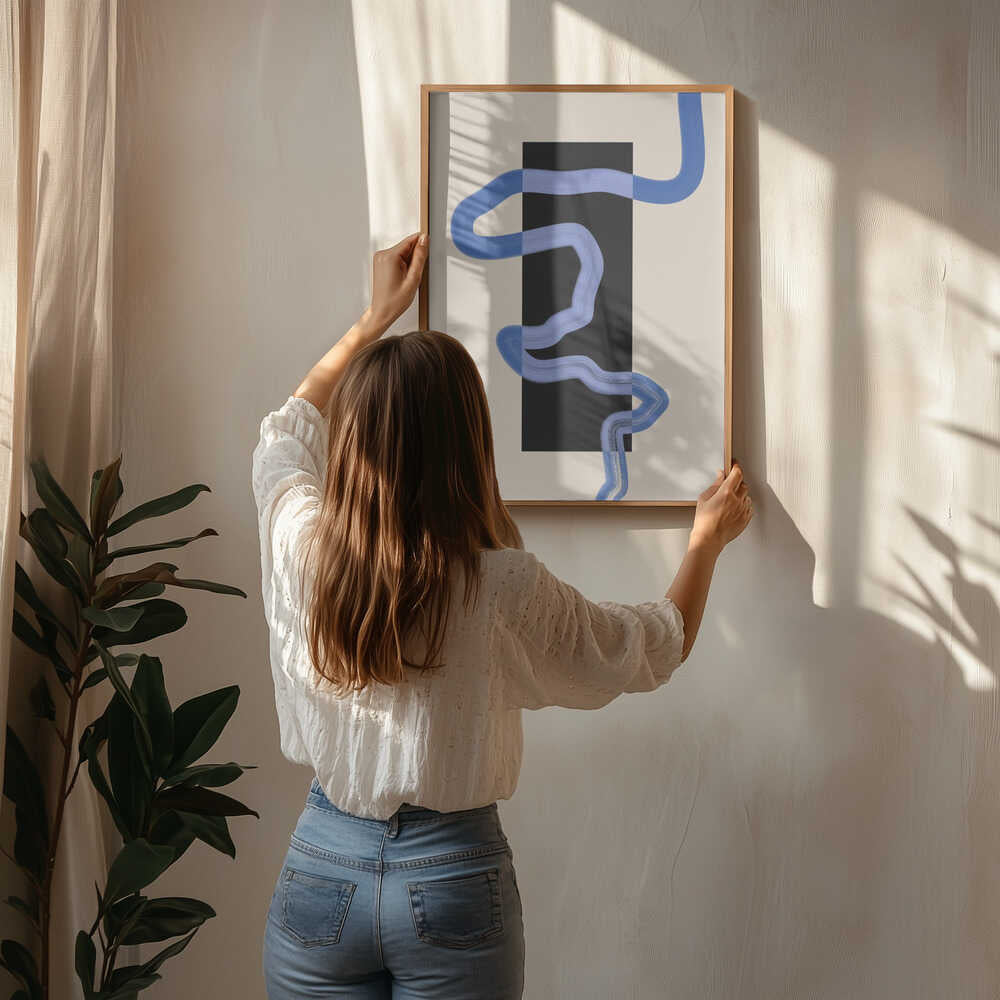Rektangel med flytande blå linjer Poster