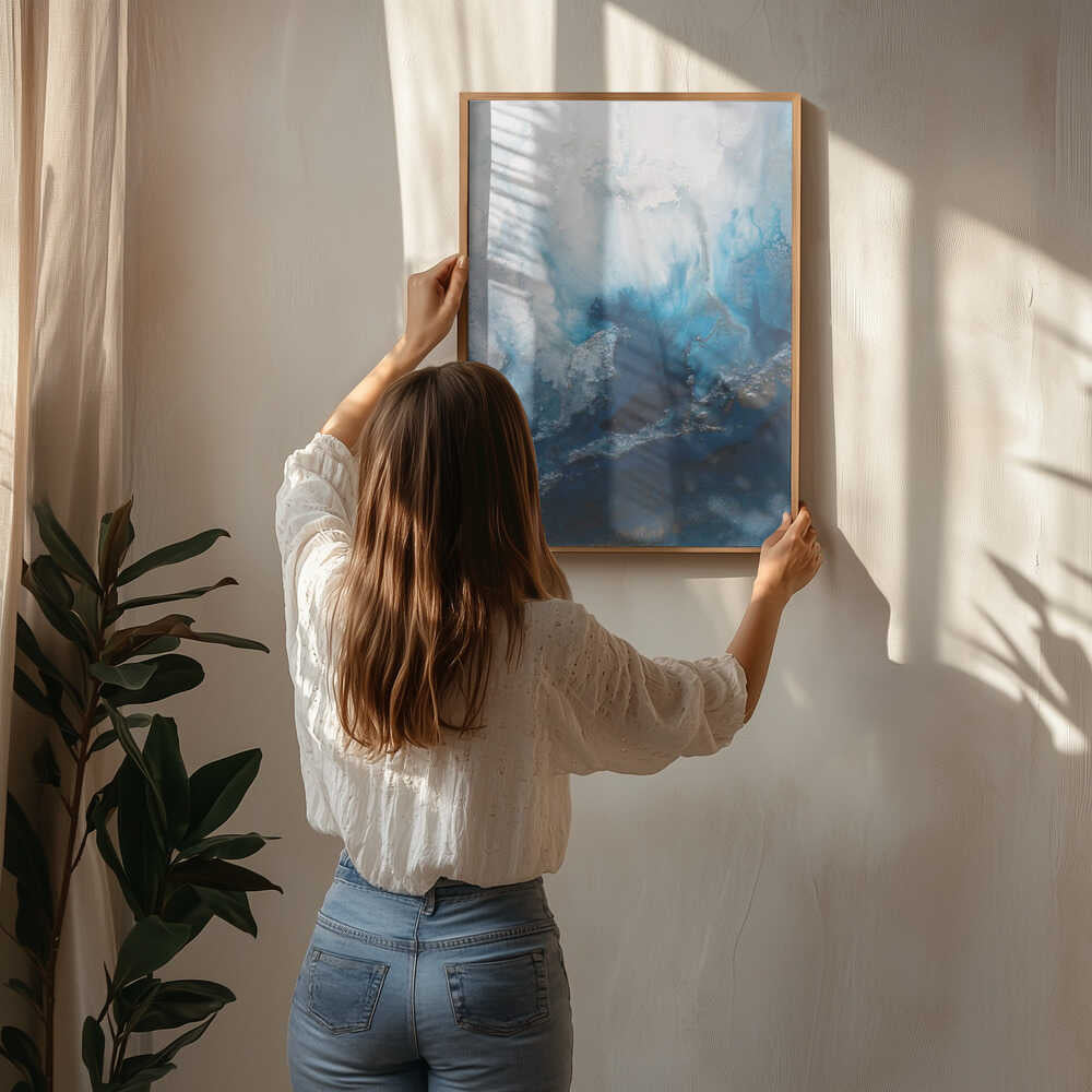 Sjölandskap abstraktion Blått vatten Poster