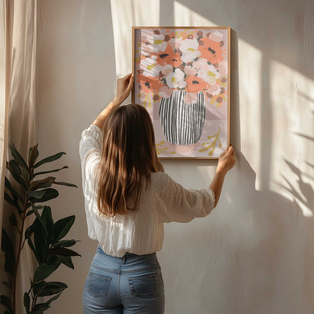 Stribet Vase Blomster Plakat